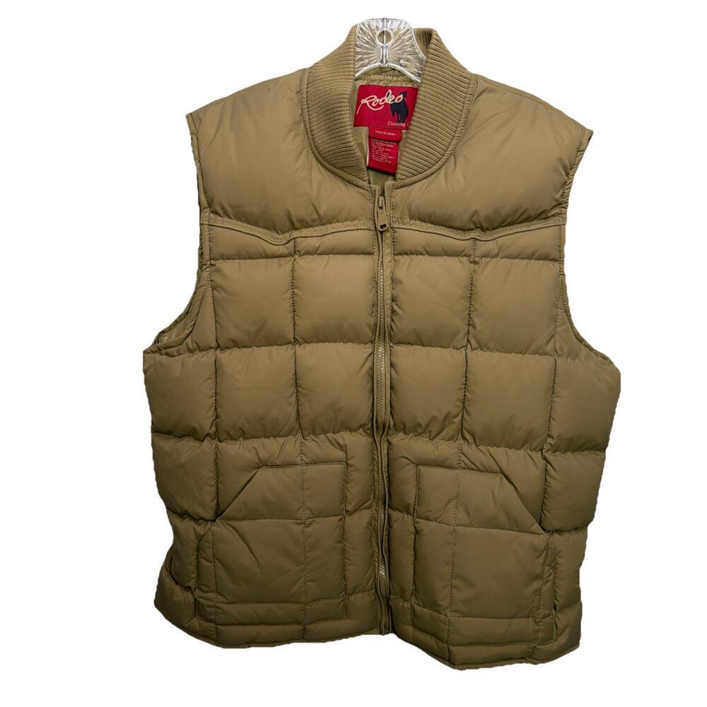 Rodeo Clothing Co Tan Puffer Vest Mens L Down Polyester Quilted Full Zip